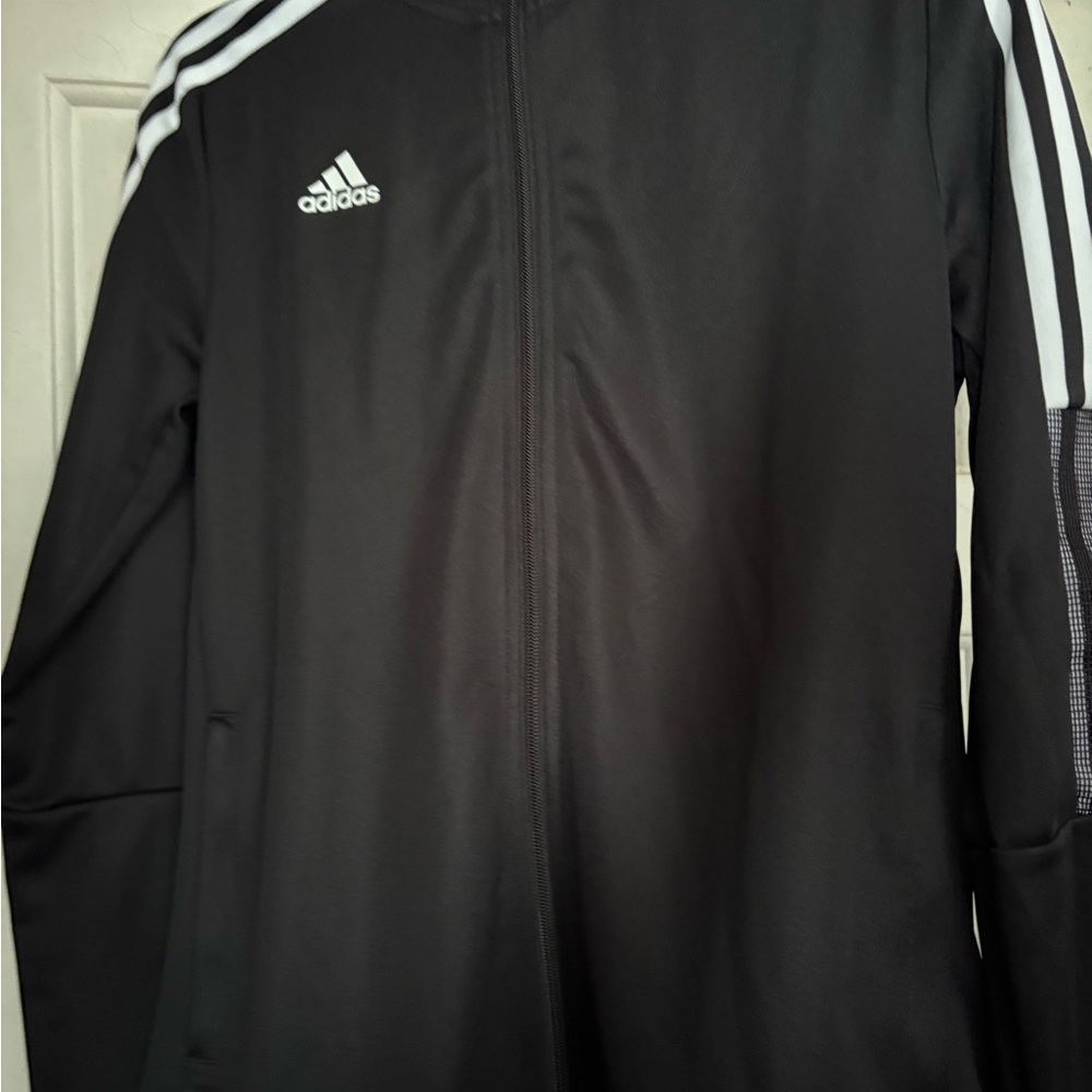 adidas Black Windbreaker Jacket with White Shoulder Stripes